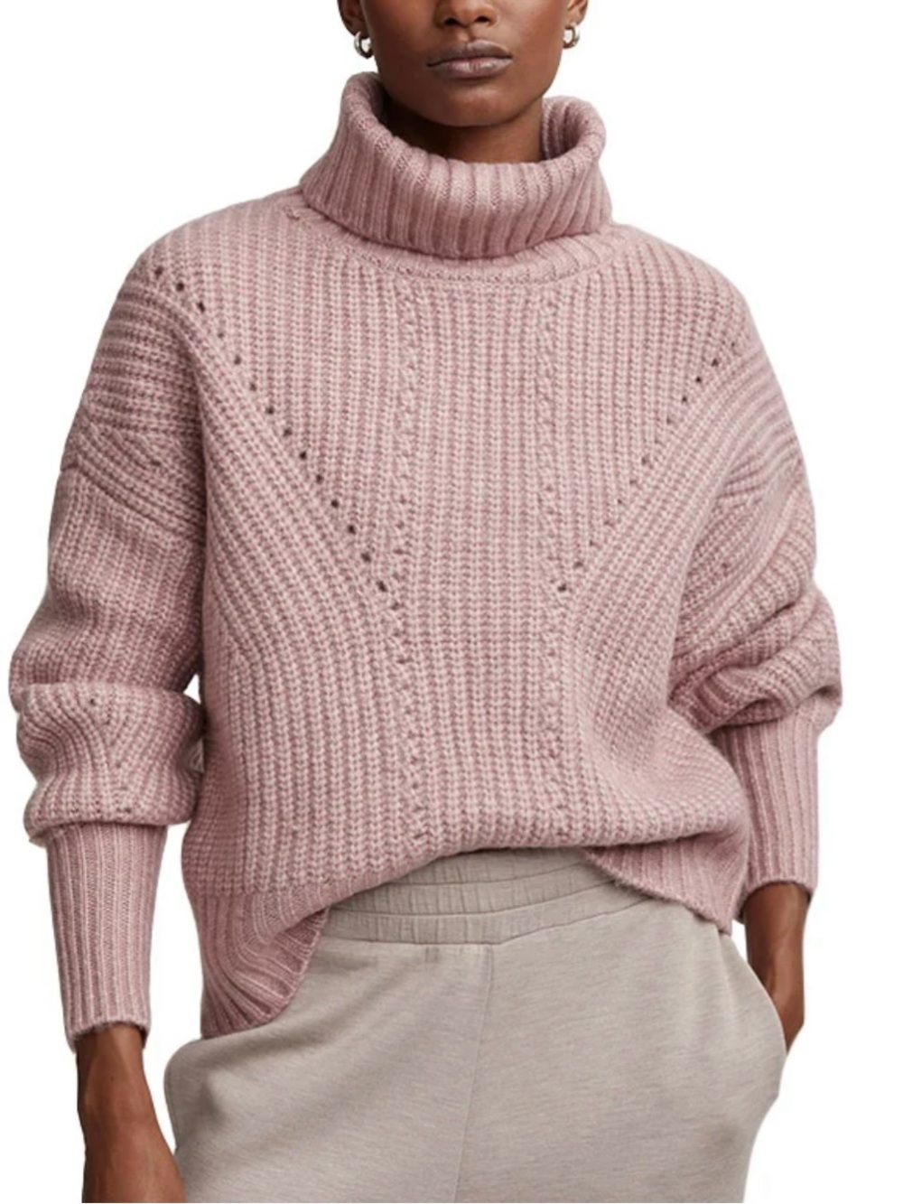 Varley Rogan Cropped Knit Turtleneck Sweater Dusty Purple Mauve Size Medium M